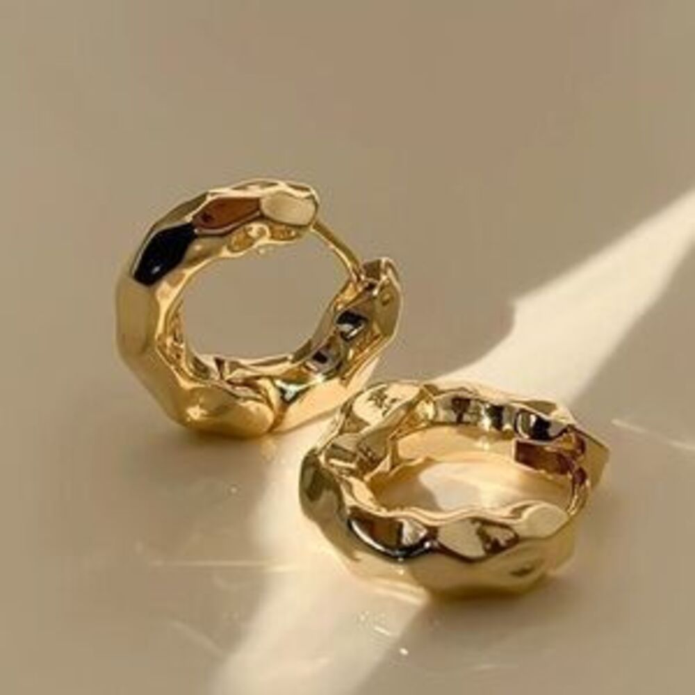 Gold Plated Stainless Steel Textured Hoop Earrings
